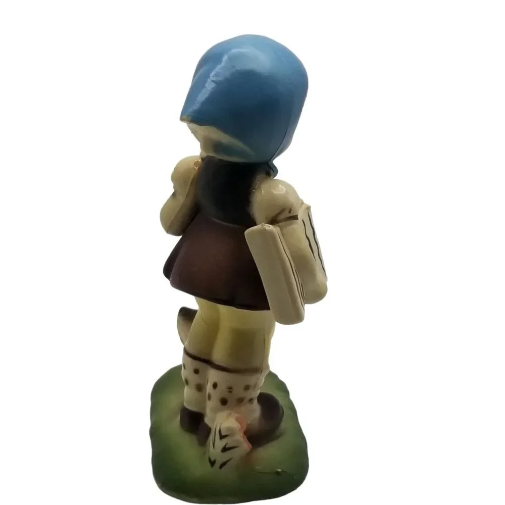 Vintage Plastic Figurine Girl with Duck Figure Made in Hong Kong Blue Scarf